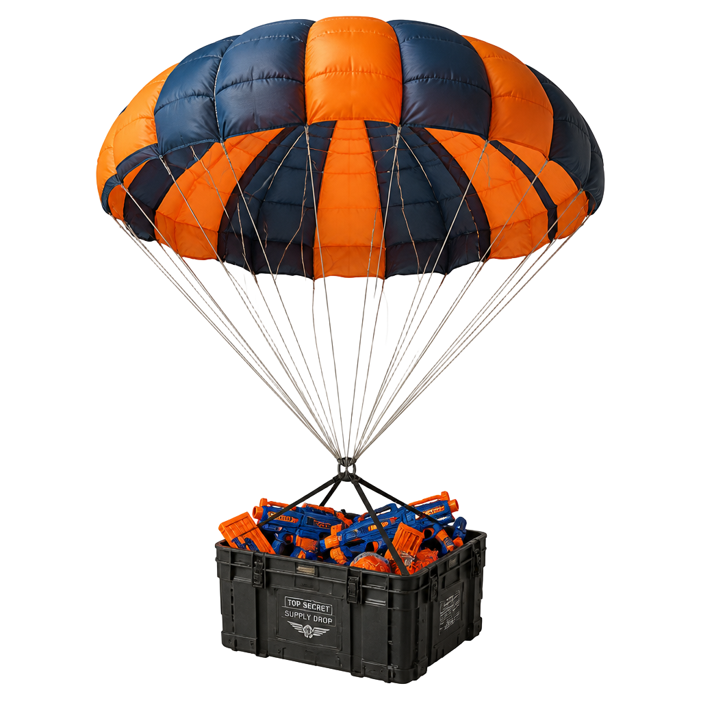 Nerf battle kit crate dropping in by parachute